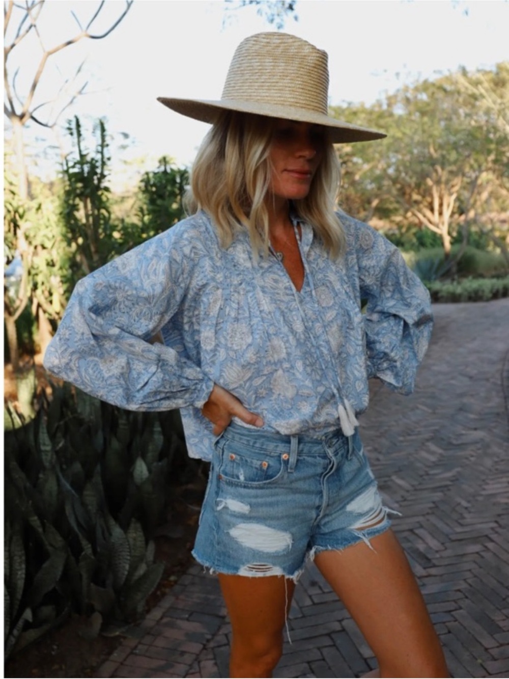 Marea Elizabeth Peasant Top Blue Large